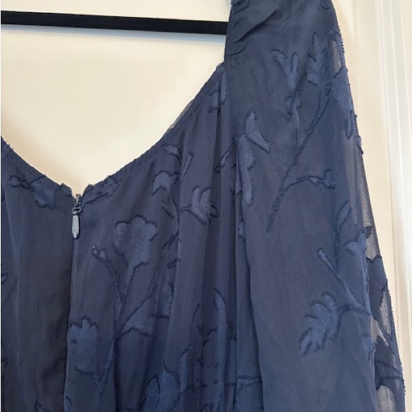 SOIEBLU Gown Elegant Navy Chiffon Surplice V Neck Balloon L/S NWT Sz M L - Picture 2 of 15